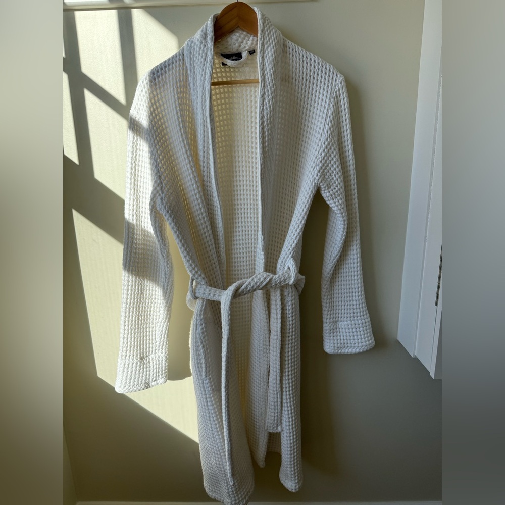 BROOKLINEN Turkish Cotton Waffle Knit Belted Robe Bathrobe Loungewear XS S